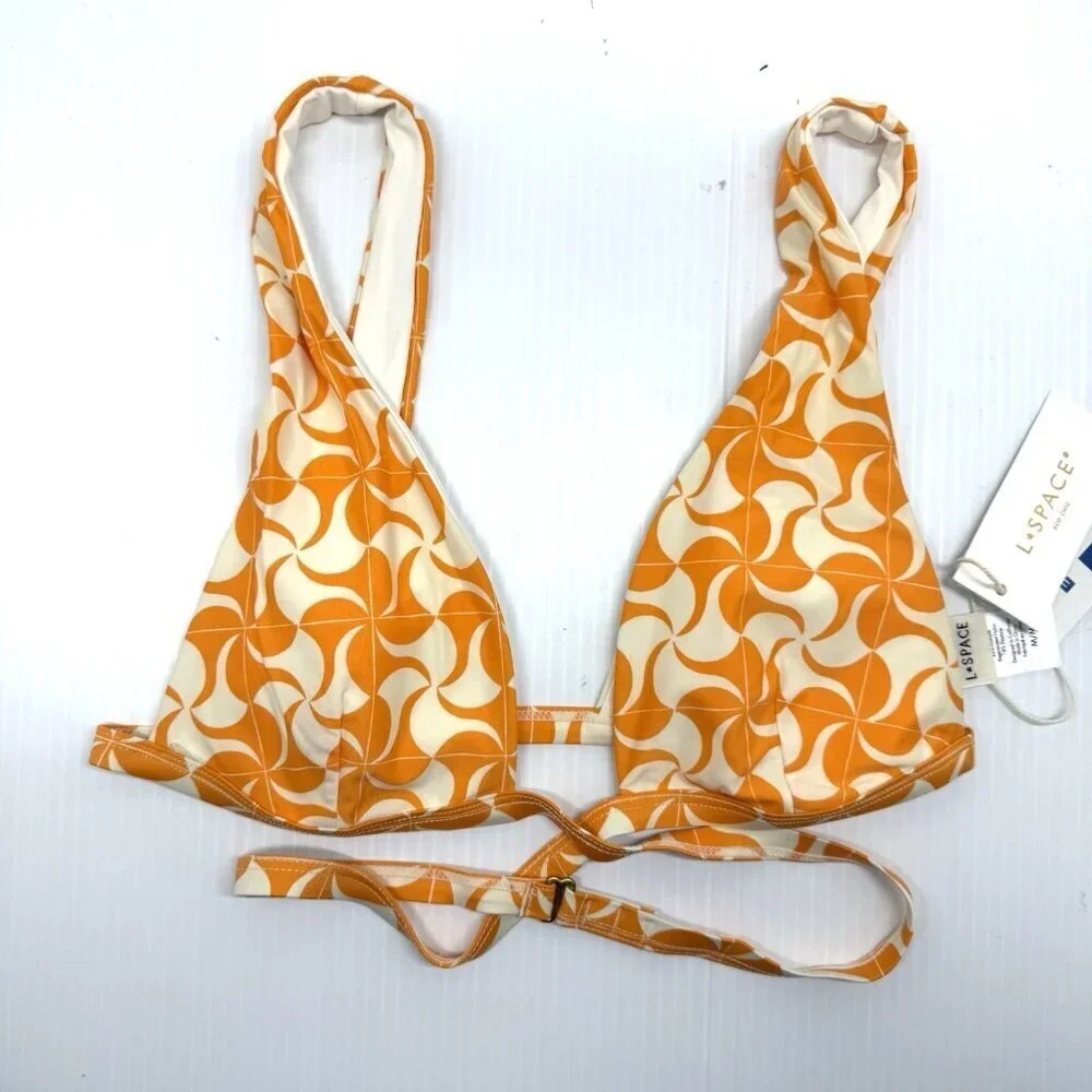 L Space  Bikini Top Women's orange Multicolored Avery Wrap Style Size Medium